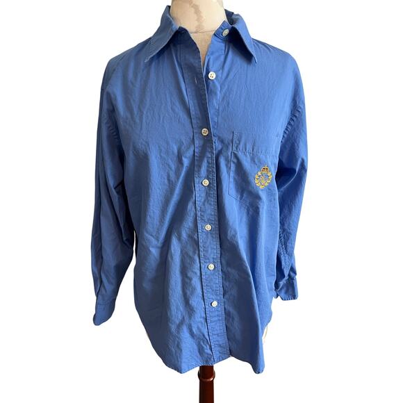Lauren Ralph Lauren Embroidered Crown Chest Long Sleeve Button Up Size 8 - Picture 1 of 8